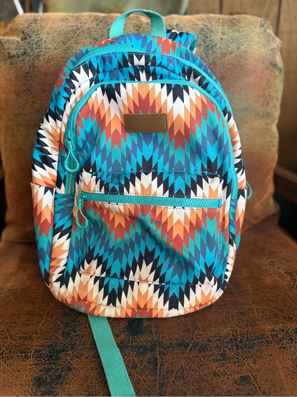 Wrangler Kids Backpack Teal Orange White Black Aztec Print